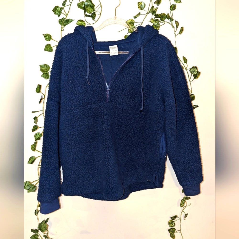 PINK 🩷 Victoria's Secret Sherpa Quarter-Zip Hoodie Sweater Navy XS